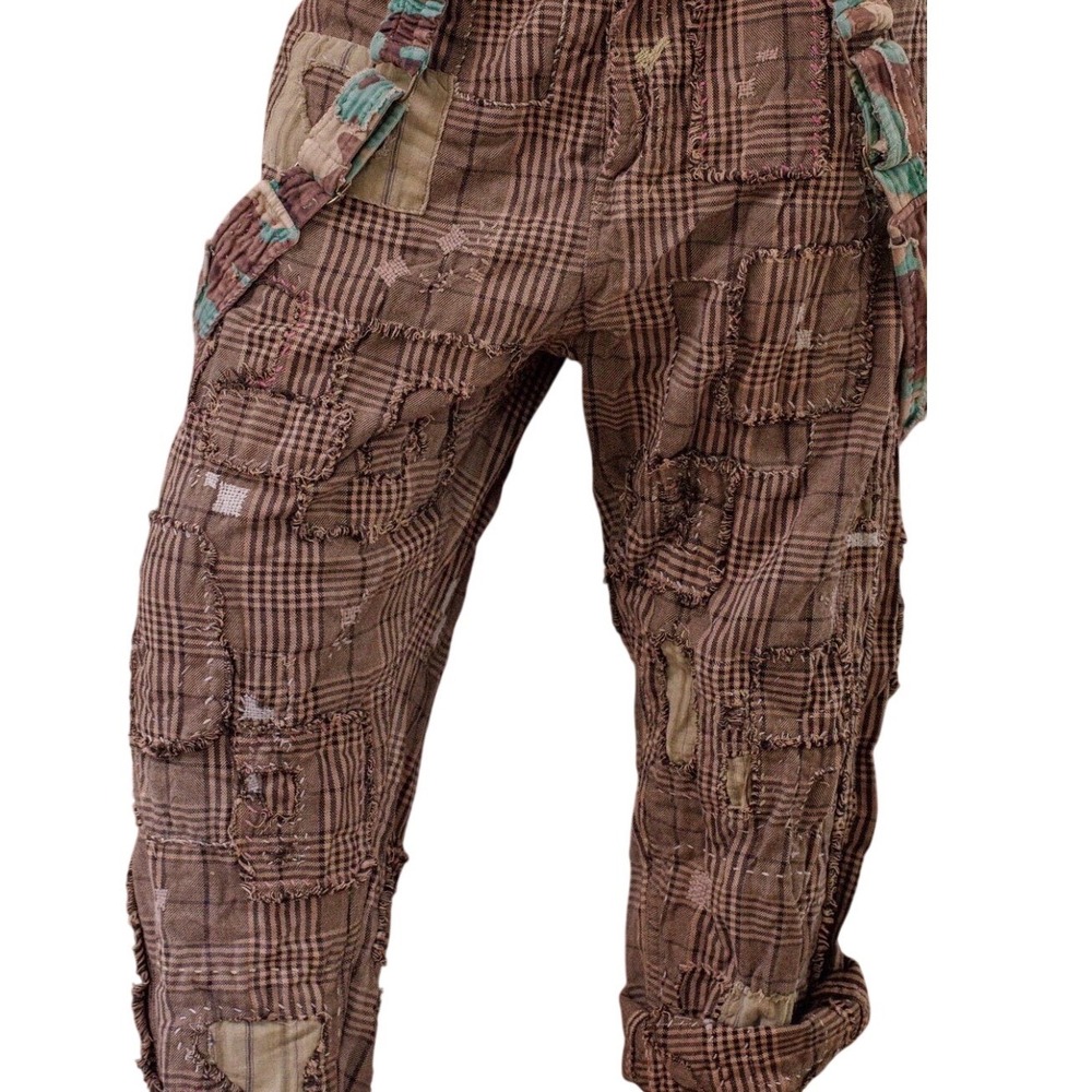 Magnolia Pearl Yarn Dyed Cotton Patchwork Check Miner Pants Adjustable Waist NWT